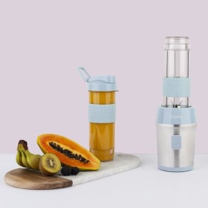 Mini blender - H.KoeNIG - SMOO16 - 300 W - 570 mL - Bleu pastel - 2 gourdes incluses - Sans BPA