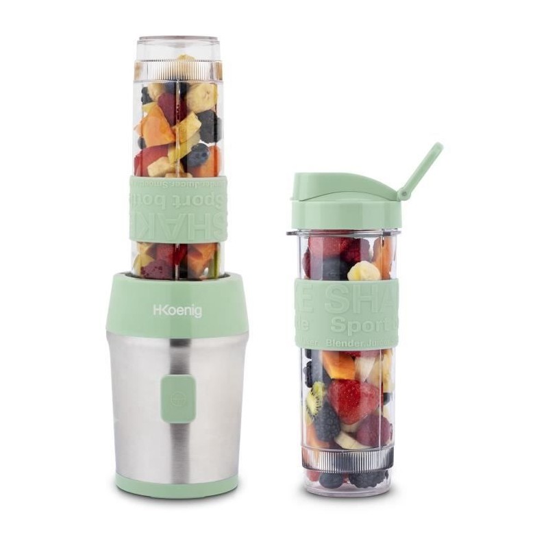 Mini blender - H.KoeNIG - SMOO18 - 300 W - 570 mL - Vert pastel - 2 gourdes incluses - Sans BPA