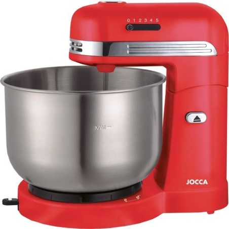 JOCCA Küchenmaschine – 3,5 l Edelstahlschüssel – 5 Geschwindigkeiten – Rot und Grau