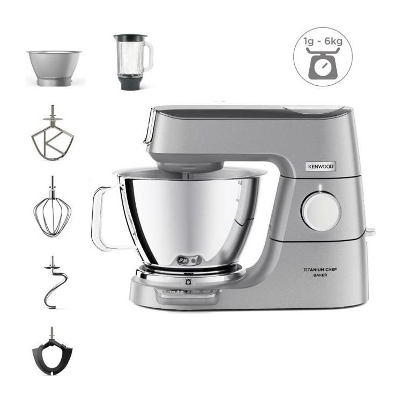 KENWOOD KVC85.124.SI - Robot pâtissier Titanium Chef Baker - 2 bols en inox 3,5L et 5L - Balance intégrée 6kg - Blender 1,8L