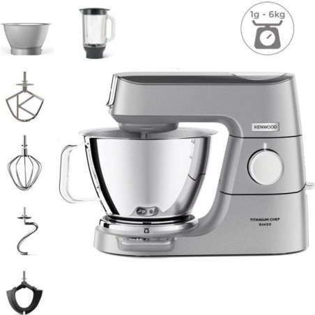 Kenwood KVC85.124SI - Chef Baker Multifunktions-Gebäckroboter - 2 Schüsseln 5L und 3,5L - 1200W - Integrierte Waage 6kg - Silb