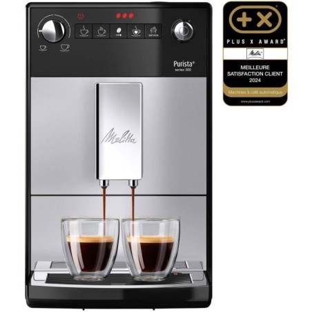 MELITTA F230-101 - Purista Kaffeemaschine - Automatischer Espresso mit Bohnenmühle - 1450W - Wassertank 1,2L - Silber