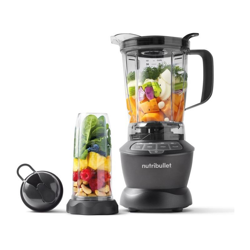 Blender - NUTRIBULLET Combo - NBF500DG - 1200 Watt - Pichet 1.65L - 2 tasses et 2 couvercles de voyage inclus - Noir - Sans BPA