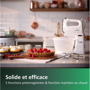 Batteur électrique - PHILIPS - HR3745/00 - Robot batteur mixeur Série 5000 - 500W - 5 vitesses - bol 3L - Blanc