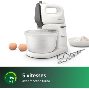 Batteur électrique - PHILIPS - HR3745/00 - Robot batteur mixeur Série 5000 - 500W - 5 vitesses - bol 3L - Blanc