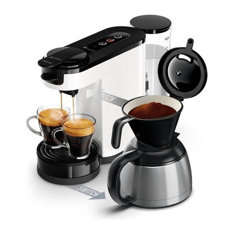 Cafetiere a dosette - PHILIPS - SENSEO - HD6592/05 - Switch 2-en-1 dosette & filtre - Blanc