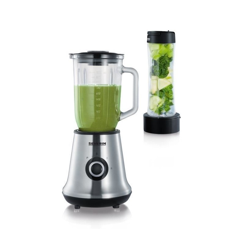 Blender 2 en 1 - SEVERIN - SM3737 - Multi-mixeur et blender a smoothie 2 en 1 - 500W - Bol en verre 1 L - 1 bouteille 600 ml inc