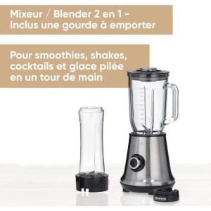 Blender 2 en 1 - SEVERIN - SM3737 - Multi-mixeur et blender a smoothie 2 en 1 - 500W - Bol en verre 1 L - 1 bouteille 600 ml inc