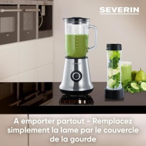 Blender 2 en 1 - SEVERIN - SM3737 - Multi-mixeur et blender a smoothie 2 en 1 - 500W - Bol en verre 1 L - 1 bouteille 600 ml inc