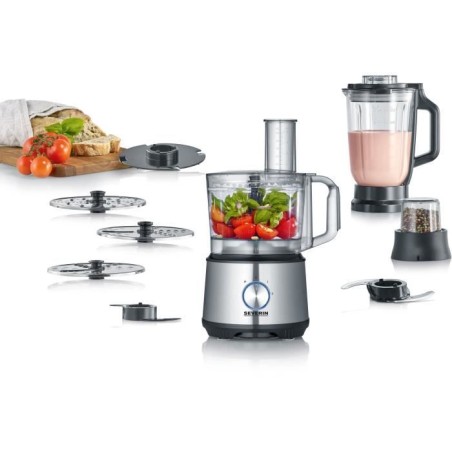 SEVERIN KM3892 Multifunktions-Küchenmaschine – 1200 W – Edelstahl und Schwarz – Mixer 1,5 l – 2 Geschwindigkeiten + Pul