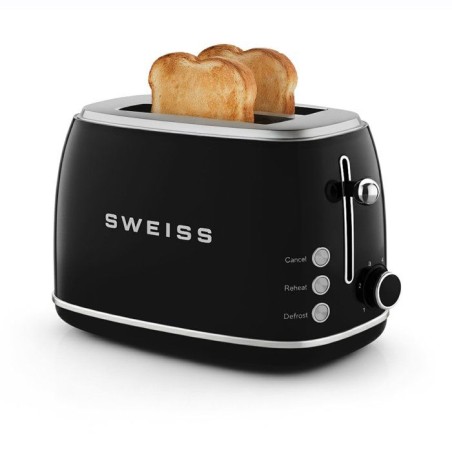 Vintage 2-Scheiben-Toaster – SWEISS – GRS9 – 850 W – Einstellbares Thermostat – Schwarz