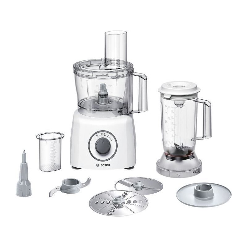 Robot multifonctions BOSCH MultiTalent3 - Blanc - 800 W - 2 vitesses et pulse - Bol mélangeur 2,3 L - Bol mixeur 1 L - 2 disque