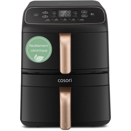 COSORI Turbo Tower™ Kompakt-Heißluftfritteuse – 8,6 l Fassungsvermögen – 2 Behälter – 5 Programme – 2630 W – Schw