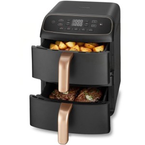COSORI Turbo Tower™ Kompakt-Heißluftfritteuse – 8,6 l Fassungsvermögen – 2 Behälter – 5 Programme – 2630 W – Schw