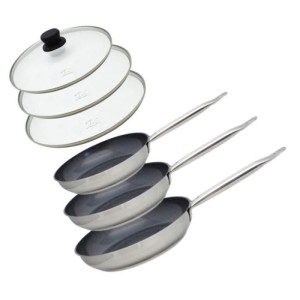 3er-Set Induktionsbratpfannen mit Glasdeckeln – ELO – Professional – Edelstahl 18/10 ELODUR – Ø 24, 28 und 32 cm