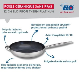 3er-Set Induktionsbratpfannen mit Glasdeckeln – ELO – Professional – Edelstahl 18/10 ELODUR – Ø 24, 28 und 32 cm