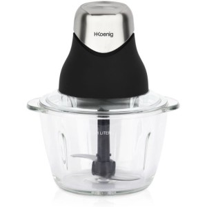 Mini-Elektrozerkleinerer – H.Koenig – LEO8 – 320 W – 1 l Glasschüssel – Edelstahlklingen – Mattschwarz und Chrom