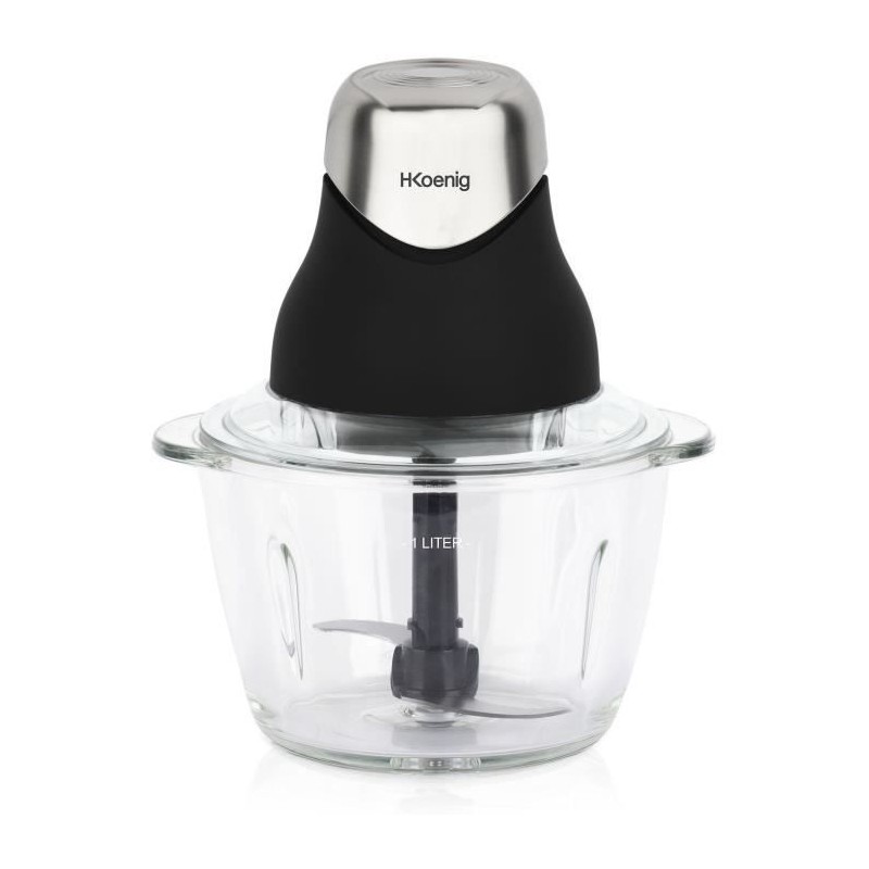 Mini-Elektrozerkleinerer – H.Koenig – LEO8 – 320 W – 1 l Glasschüssel – Edelstahlklingen – Mattschwarz und Chrom