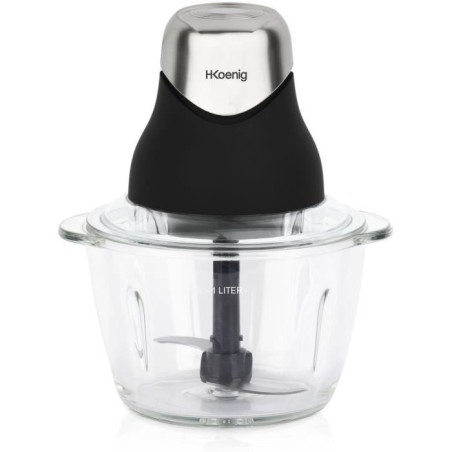 Mini-Elektrozerkleinerer – H.Koenig – LEO8 – 320 W – 1 l Glasschüssel – Edelstahlklingen – Mattschwarz und Chrom
