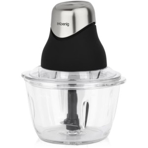 Mini-Elektrozerkleinerer – H.Koenig – LEO8 – 320 W – 1 l Glasschüssel – Edelstahlklingen – Mattschwarz und Chrom