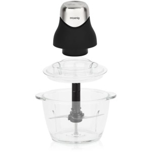 Mini electric chopper - H.Koenig - LEO8 - 320 W - 1 L glass bowl - Stainless steel blades - Matt black and chrome