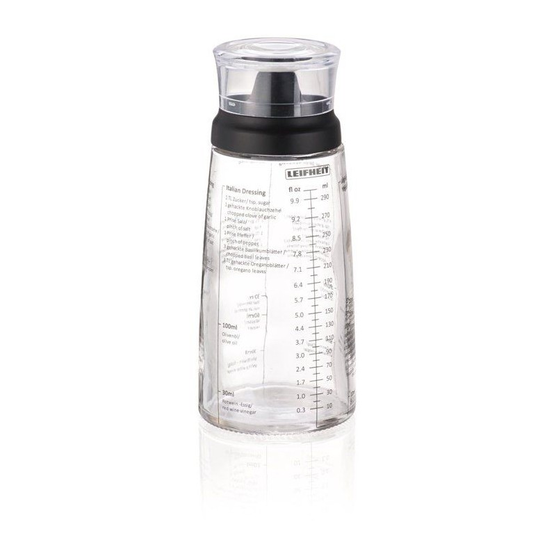 Shaker a Vinaigrette Leifheit 3195, mélangeur vinaigrette gradué de 300 ml avec bec verseur anti-goutte, 5 recettes incluses