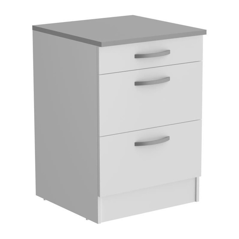 Oslo Low Cabinet 3 Schubladen + Plan - Weißes Dekor - L 60 x D 60 x H 86 cm