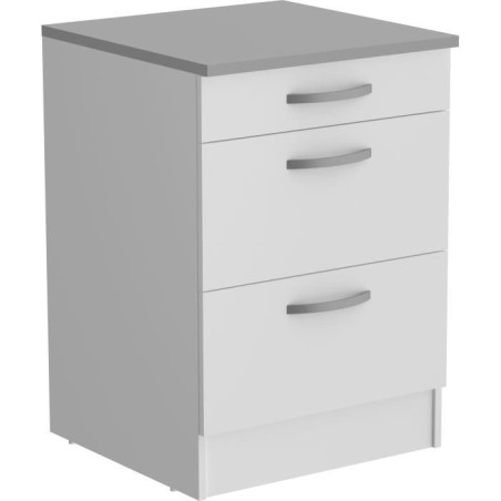 Oslo Low Cabinet 3 Schubladen + Plan - Weißes Dekor - L 60 x D 60 x H 86 cm