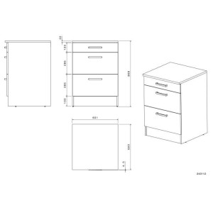 OSLO Meuble Bas 3 tiroirs + plan - Décor blanc - L 60 x P 60 x H 86 cm