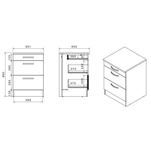 Oslo Low Cabinet 3 Schubladen + Plan - Weißes Dekor - L 60 x D 60 x H 86 cm
