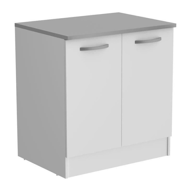 Oslo Low Furniture 2 Türen + Plan - Weißes Dekor - L 80 x D 60 x H 86 cm