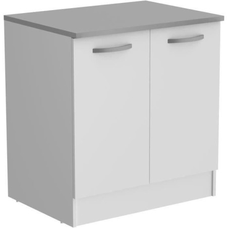 Oslo Low Furniture 2 Türen + Plan - Weißes Dekor - L 80 x D 60 x H 86 cm