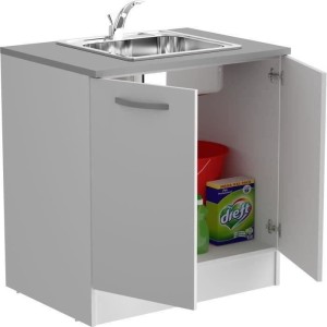 Oslo Low Furniture 2 Türen + Plan - Weißes Dekor - L 80 x D 60 x H 86 cm