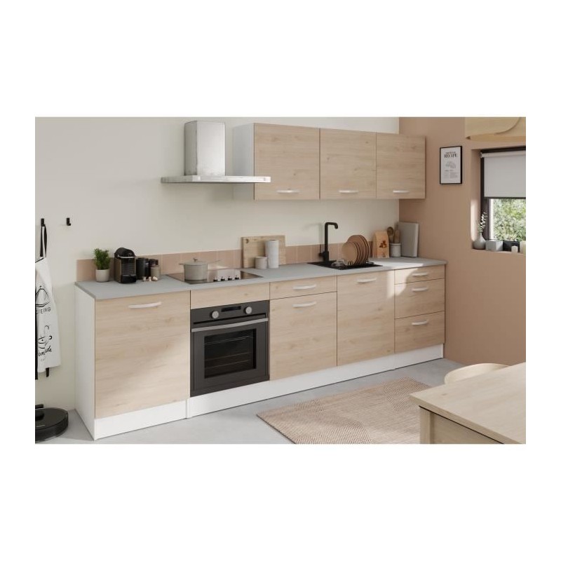 Komplette Oslo -Küche - L 300 cm - Chene Decor - Arbeitsplatte inklusive