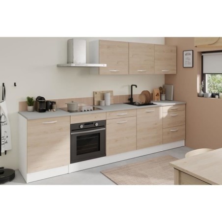 Komplette Oslo -Küche - L 300 cm - Chene Decor - Arbeitsplatte inklusive