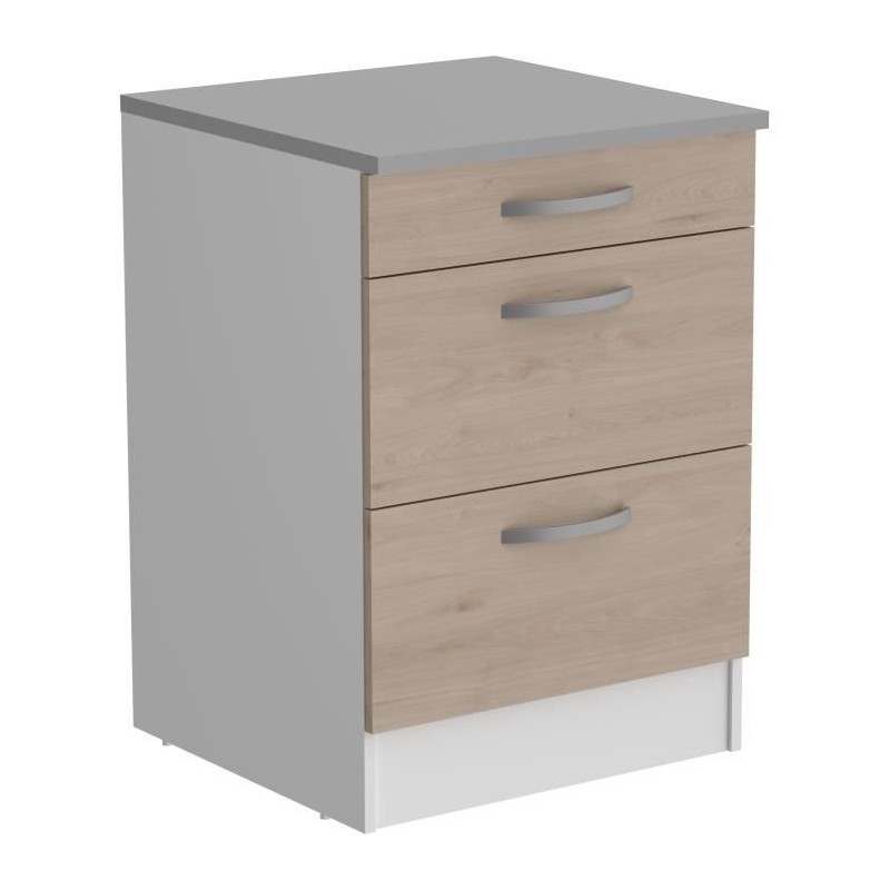 Oslo Low Cabinet 3 Schubladen + Plan - Jackson Chene Dekor - L 60 x D 60 x H 86 cm