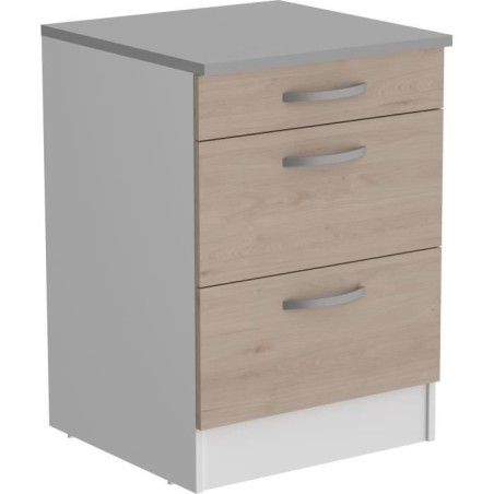 Oslo Low Cabinet 3 Schubladen + Plan - Jackson Chene Dekor - L 60 x D 60 x H 86 cm