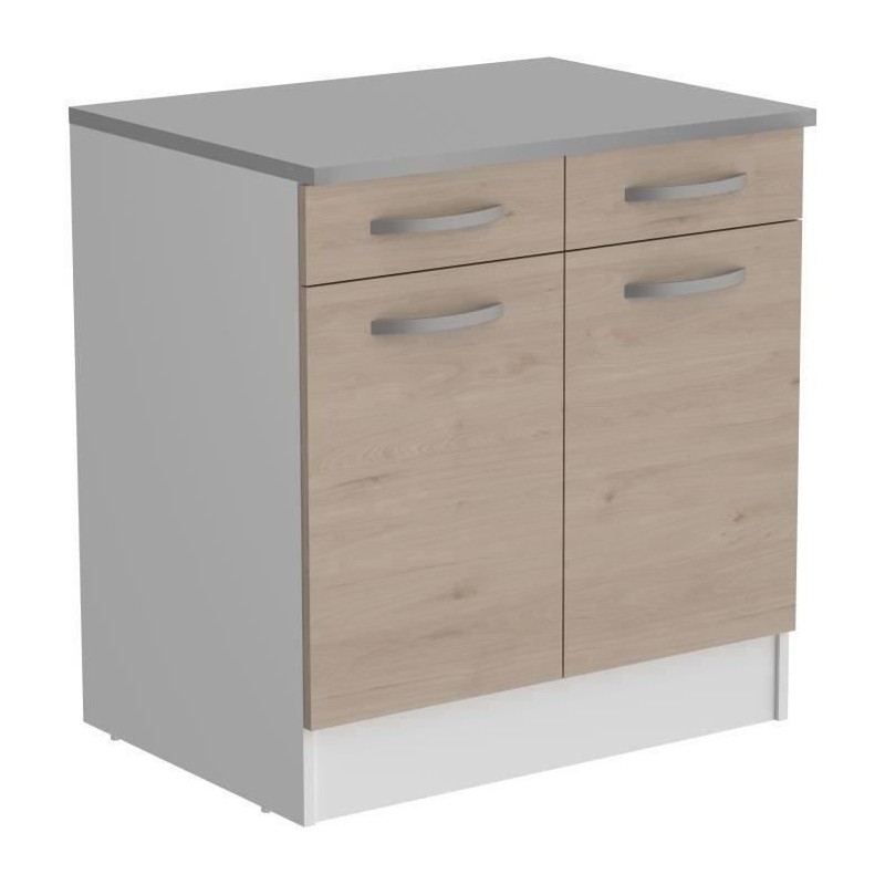 Oslo Low Furniture 2 Türen 2 Schubladen + Plan - Dekor Chene Jackson - W 80 x D 60 x H 86 cm