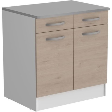 Oslo Low Furniture 2 Türen 2 Schubladen + Plan - Dekor Chene Jackson - W 80 x D 60 x H 86 cm