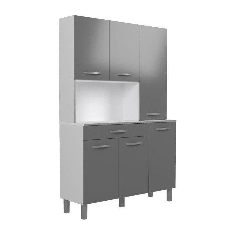 Oslo -Buffet von 120 cm - 1 Schublade und 6 Türen - L 120 x D 40 x H 185 cm - Brilliant graue Farbe - Ekipa