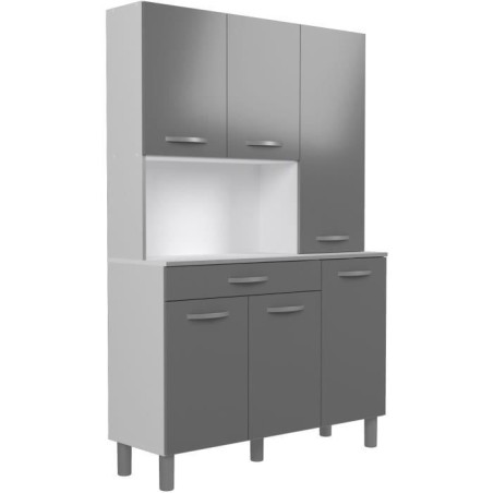 Oslo -Buffet von 120 cm - 1 Schublade und 6 Türen - L 120 x D 40 x H 185 cm - Brilliant graue Farbe - Ekipa