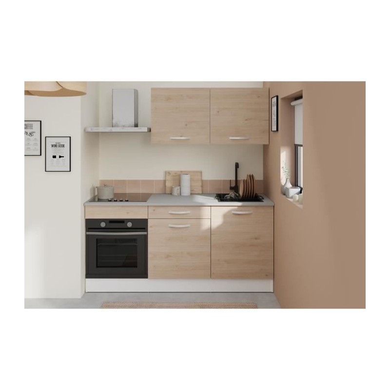 Komplette Oslo Kitchen - L 180 cm - Chene - Arbeitsplan enthalten