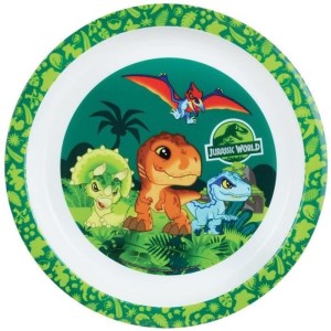 Jurassic-Geschirrset für Kinder – FUN HOUSE – 006322 – Glas, tiefer Teller, flacher Teller, Besteck, Flasche und Snackbox