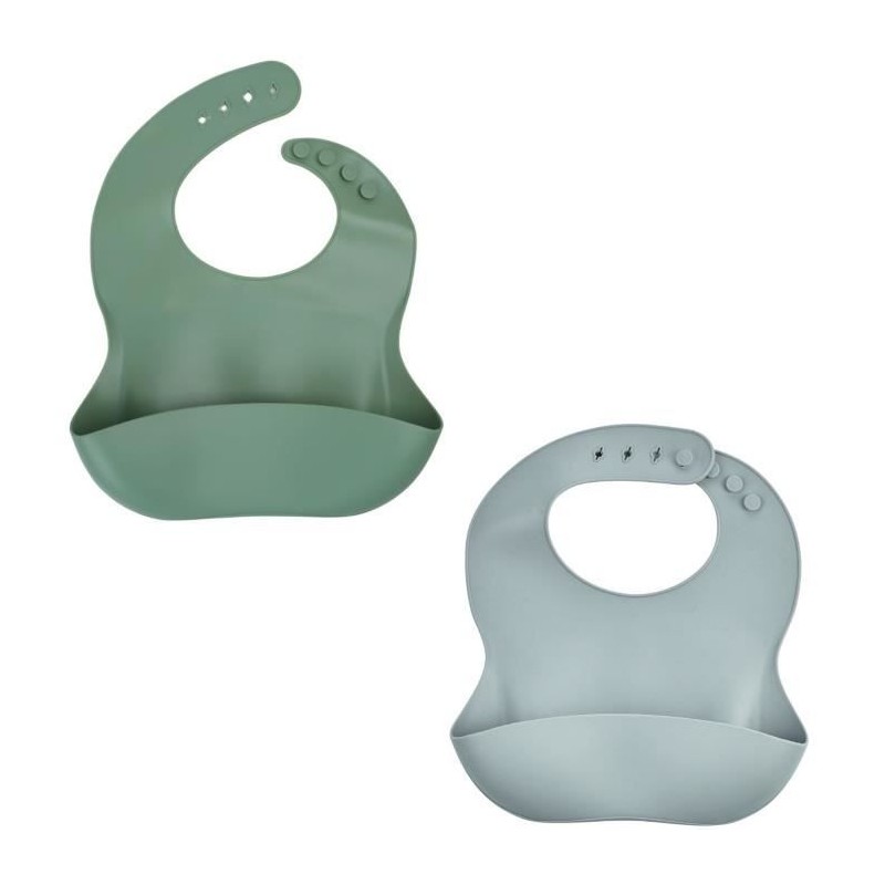 SET OF 2 SILICONE BIBS 1 CACTUS GREEN + 1 GREY