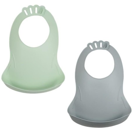 SET MIT 2 CELADON-GRÜNEN BIBOU-LÄTZCHEN – CHARM-GRAU