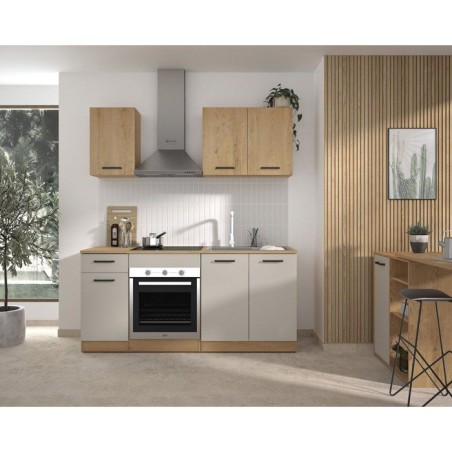 ALPAGA – Komplettküche – Eiche Silva / Greige – 180 x 60/31 x 211 cm – Mit Backofenschrank und Arbeitsplatte – GAMI