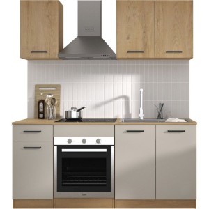 ALPAGA – Komplettküche – Eiche Silva / Greige – 180 x 60/31 x 211 cm – Mit Backofenschrank und Arbeitsplatte – GAMI