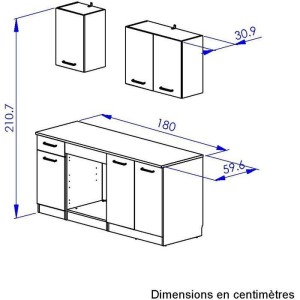 ALPAGA – Komplettküche – Eiche Silva / Greige – 180 x 60/31 x 211 cm – Mit Backofenschrank und Arbeitsplatte – GAMI