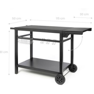 Desserte pour plancha avec tablette rabattable - LIVOO - GS170N - 2 roues crantées ø 15 cm - Plateau supérieur 85 x 50 cm