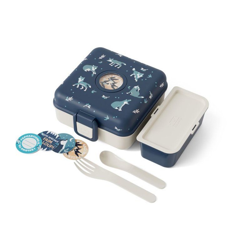Boite a Sandwich Enfant - MONBENTO - Couverts inclus - Sans BPA - Snacky Wolf
